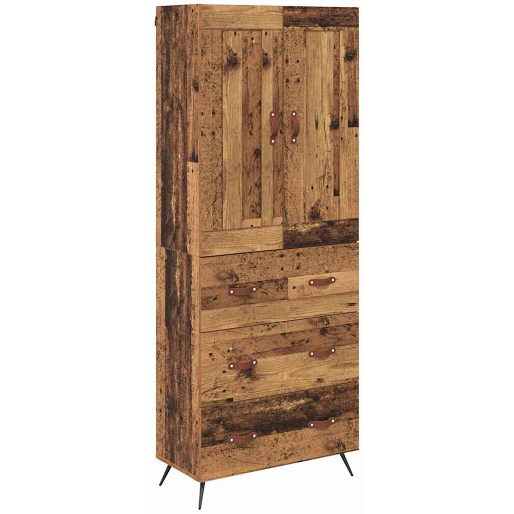 vidaXL 2 Door 3 Drawer Old Wood Slim Highboard with Metal Legs Image 2
