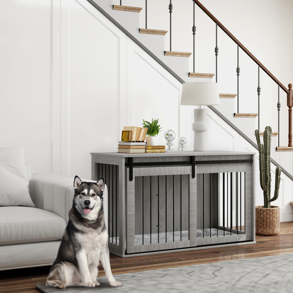 PawHut Dog Grey Extra Large Dog Crate with Removable Cushion Image 2