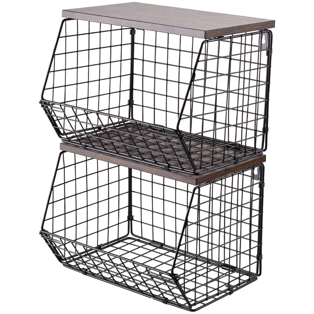 Living and Home 2 Piece Stackable Kitchen Storage Rack with Hanging Hook Image 1