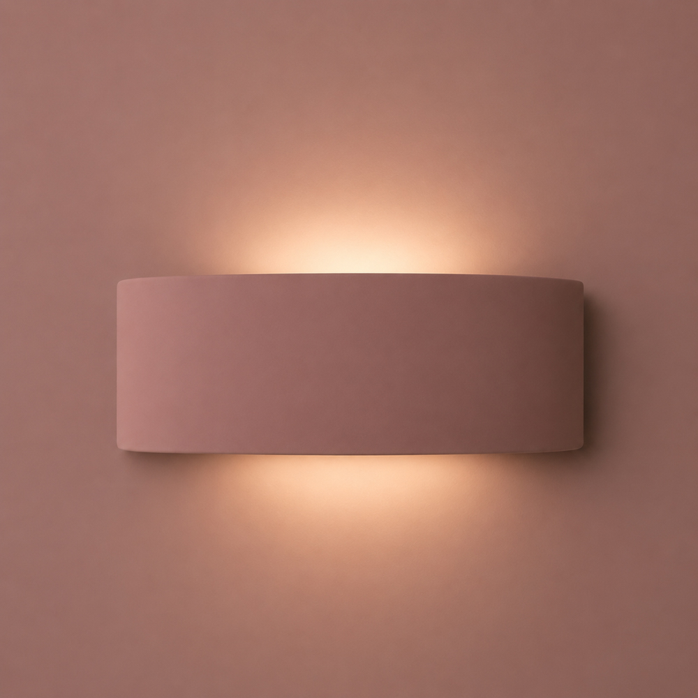 ValueLights Vincent Dusky Pink Curved Ceramic LED Flush Wall Light with Bulb Image 2