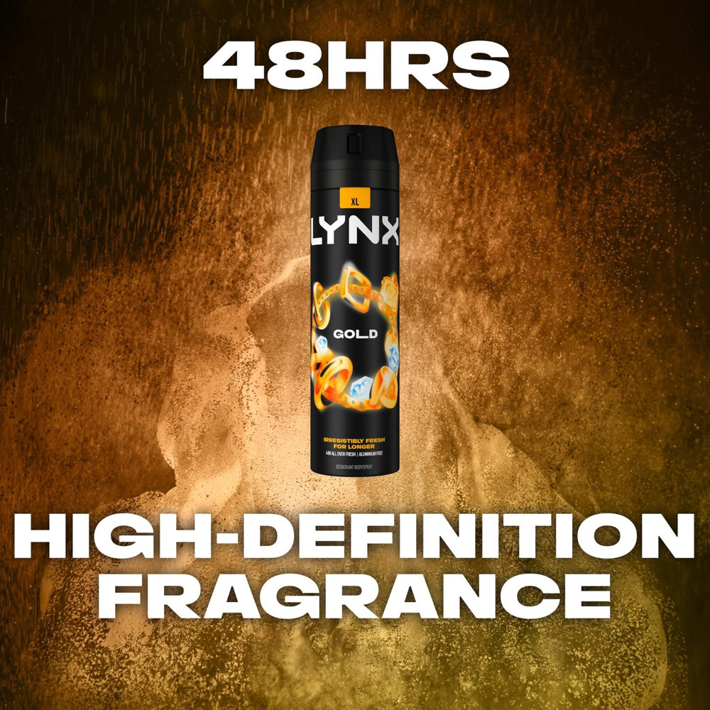 Lynx XL Gold Oud Wood and Fresh Vanilla 48H Sweat Protection Deodorant Body Spray 200ml 3 Pack Image 3