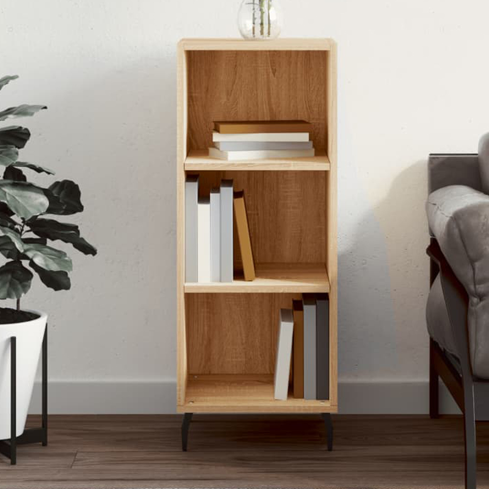 vidaXL 3 Open Shelf Sonoma Oak Sideboard with Metal Legs Image 1