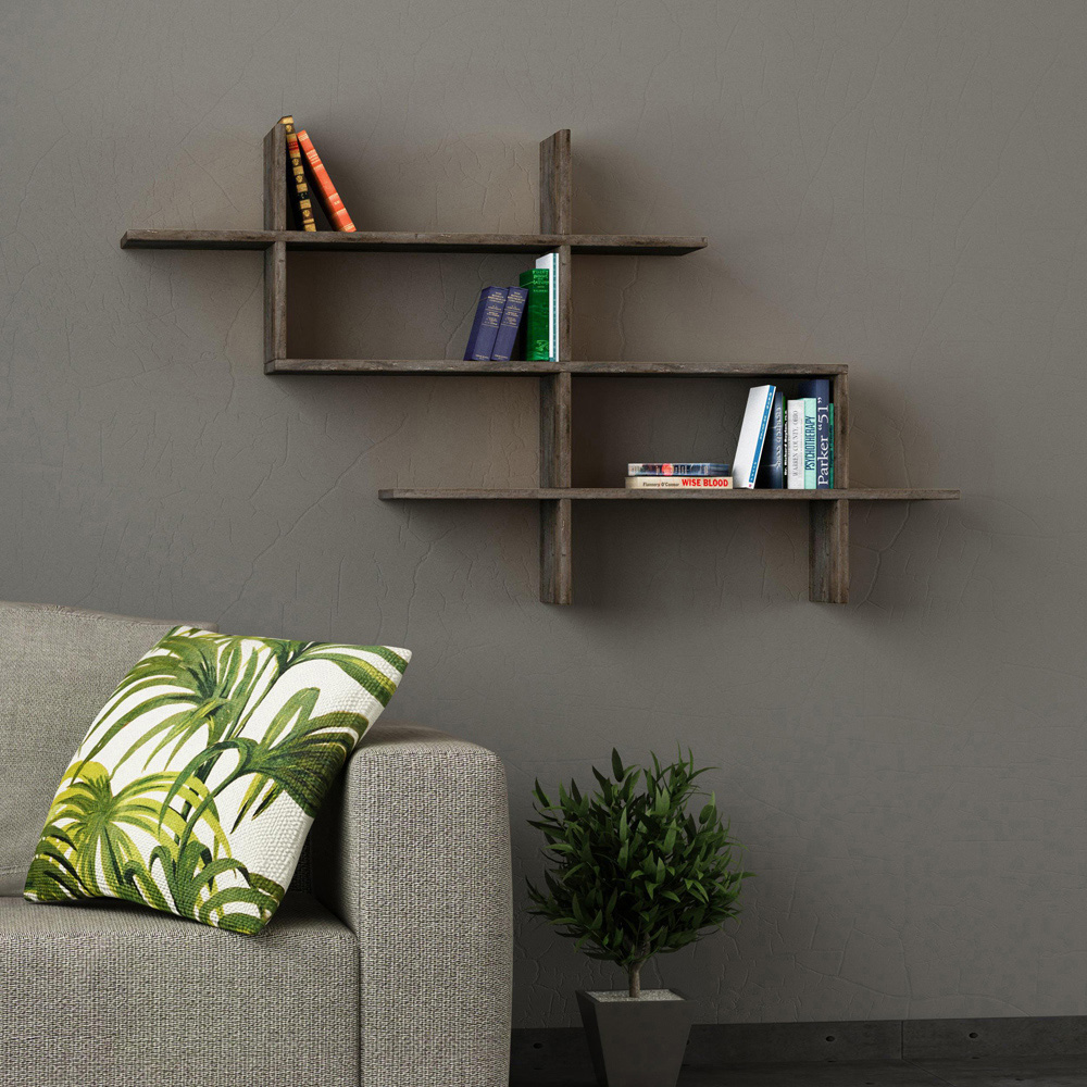 Decortie Halic 3 Shelf Dark Coffee Wall Mounted Bookcase Image 3