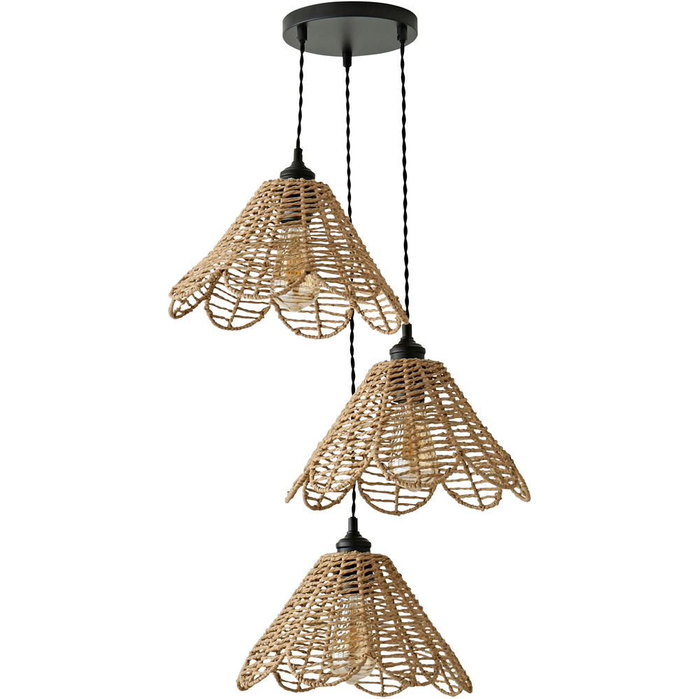 ValueLights Vine Rattan Flower Shade 3 Drop Cluster Black Ceiling LED Pendant Light Image 1