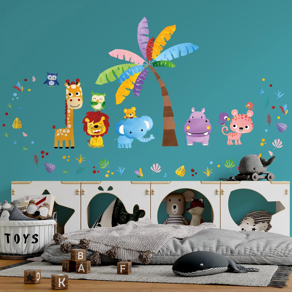 Walplus Colourful Jungle with Happy Animals Kids Bedroom Self Adhesive Wall Stickers Image 2