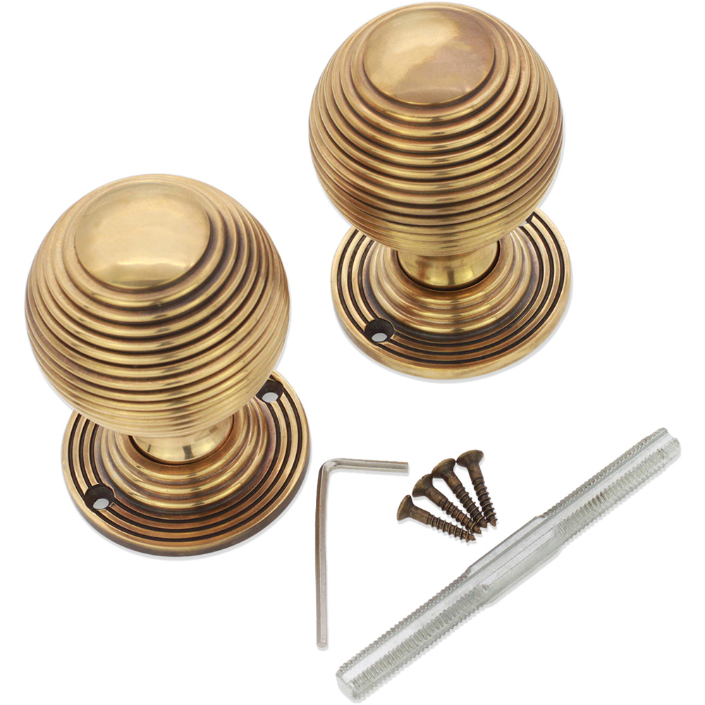 Spira Brass Aged Brass Reeded 60mm Rim and Mortice Door Knob 2 Pack Image 4