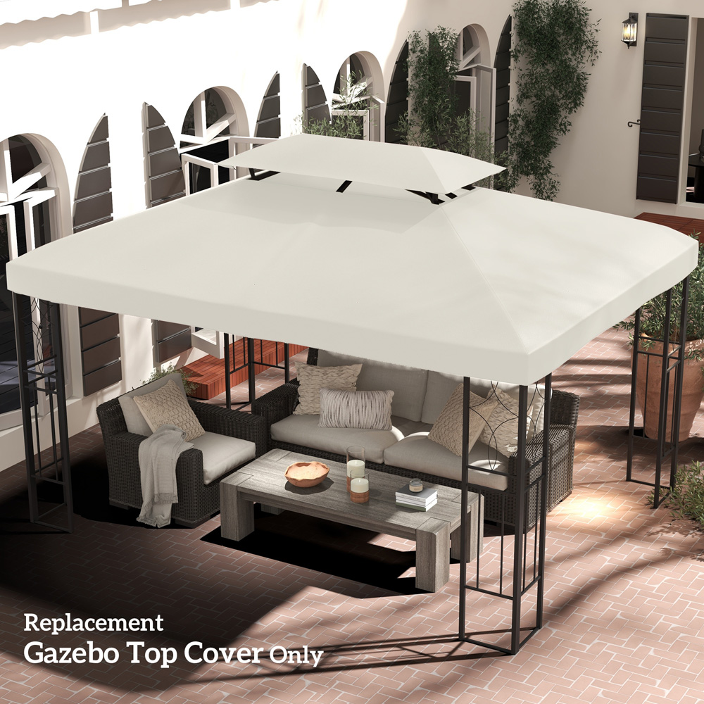 Outsunny 3 x 4m 2-Tier Cream Gazebo Canopy Replacement Cover Image 7