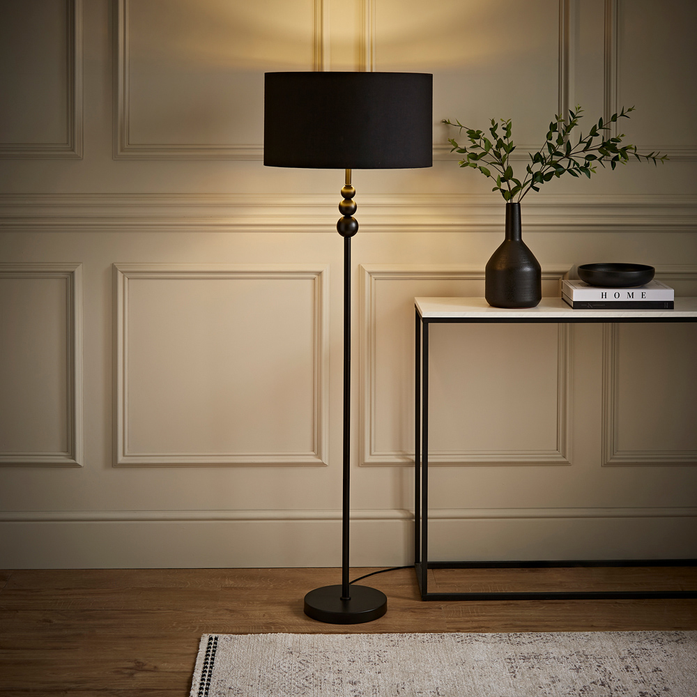 ValueLights Marissa Black and Gold Shade Black Ball LED Floor Lamp Image 2