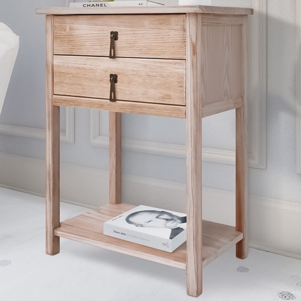 Portofino 2 Drawer Light Wood Narrow Console Table Image 1