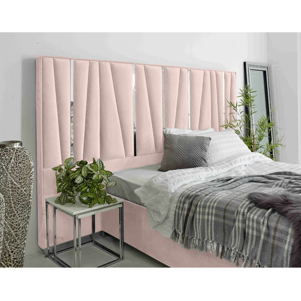 Eleganza Mila Double Pink Plush Velvet Bed Frame with Lined Headboard Image 2