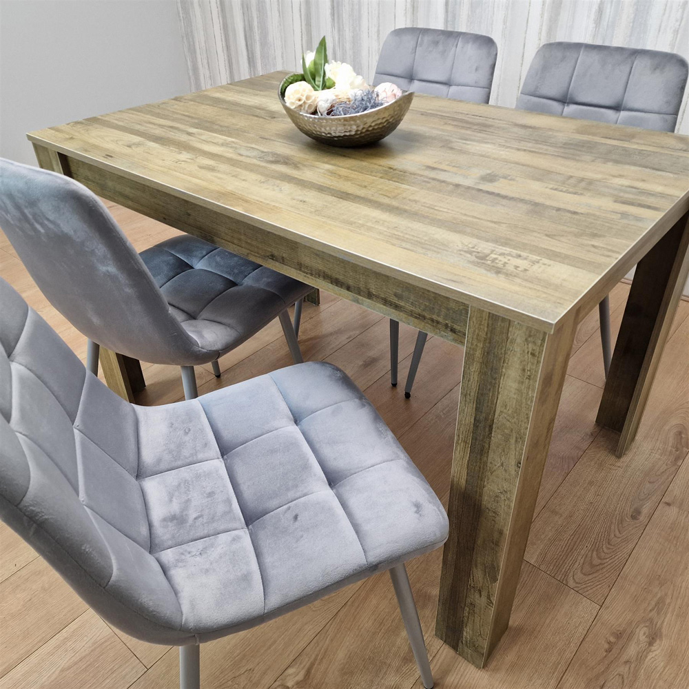 Portland 4 Seater Velvet Dining Set Rustic Effect and Grey Image 5