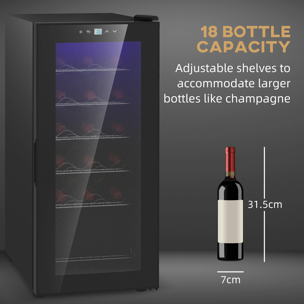 HOMCOM Black 18 Bottle Under-Counter Wine Cooler Fridge with LED Glass Door 50L Image 4