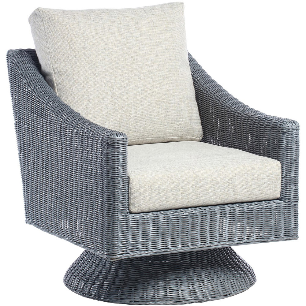 Desser Dijon Lyon Grey Rattan Pebble Fabric Swivel Chair Image 2