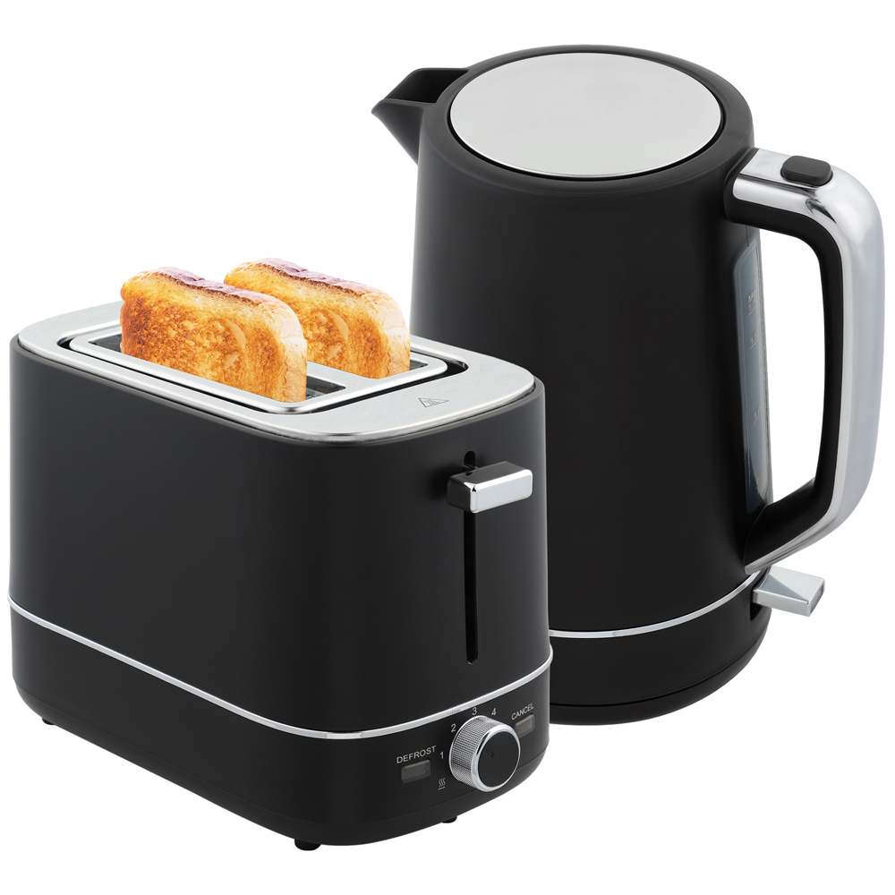 HOMCOM 800-232V70BK Black 1.7L Fast Boil Electric Kettle 3000W and 2 Slice Toaster Set Image 1
