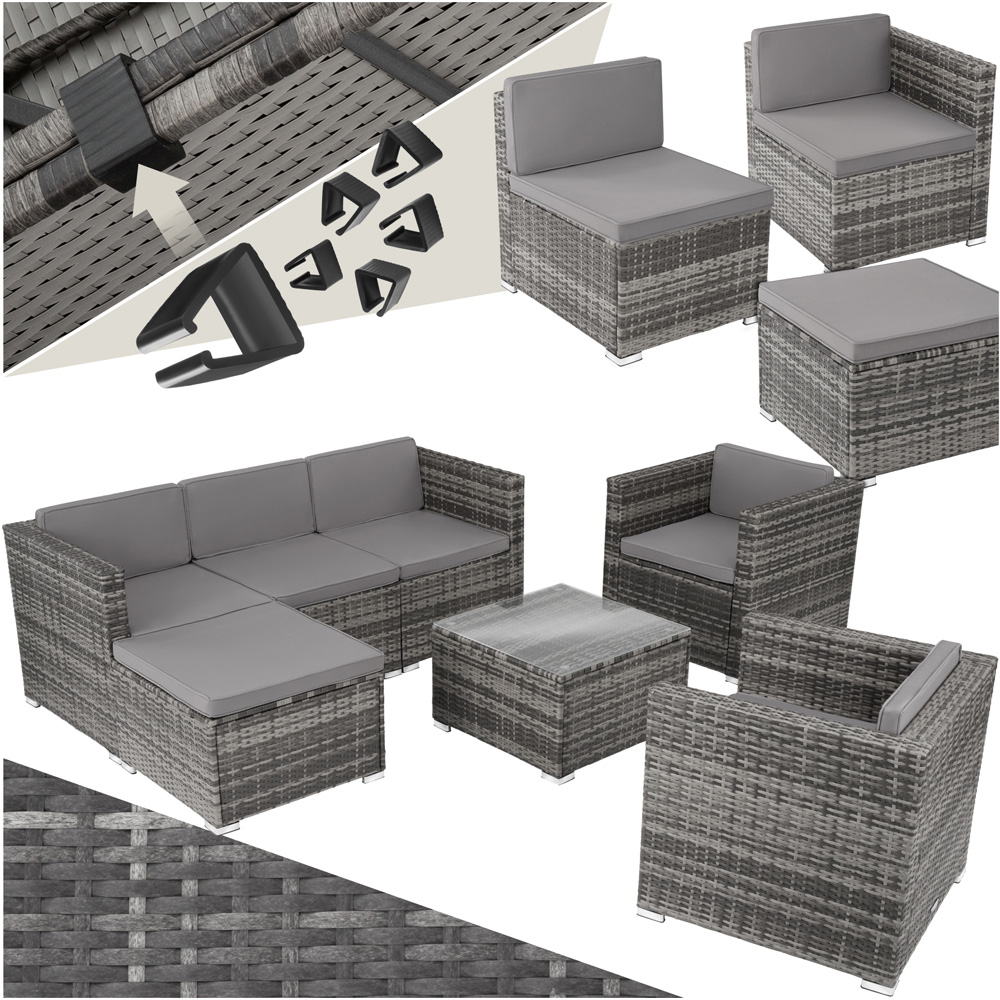 tectake Lignano 6 Seater Grey Rattan Garden Lounge Set Image 2