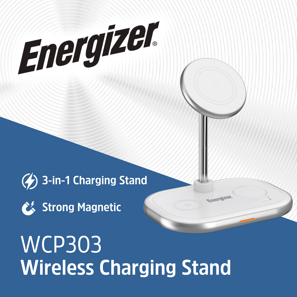Energizer WCP303 3-in-1 White QI Wireless Charging Stand 15W Image 2