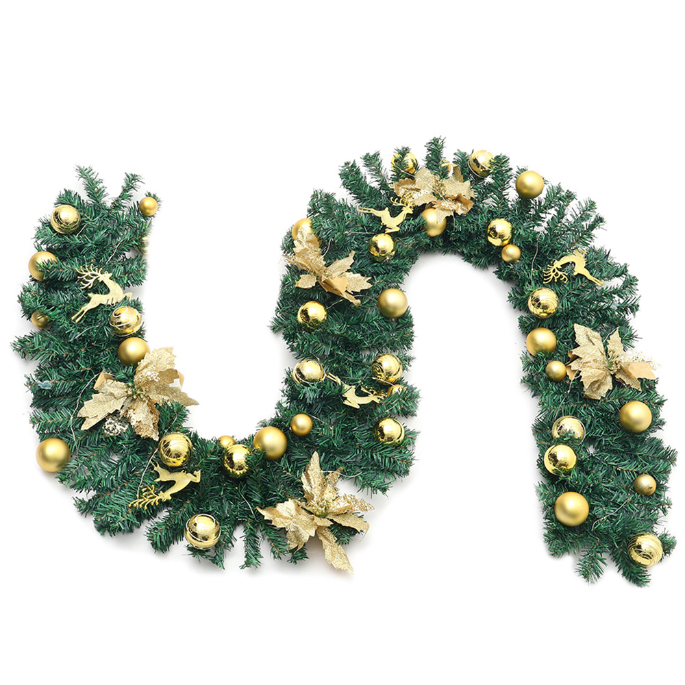 Living and Home Christmas Garland with Gold Baubles Stag and Poinsettias 270cm Image 3