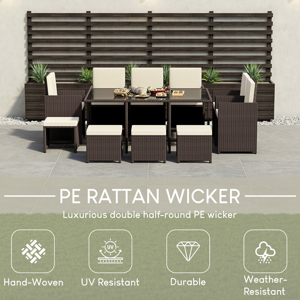 GARDEN VIDA Cuba 10 Seater Brown PE Rattan Garden Dining Set with Cover Image 4