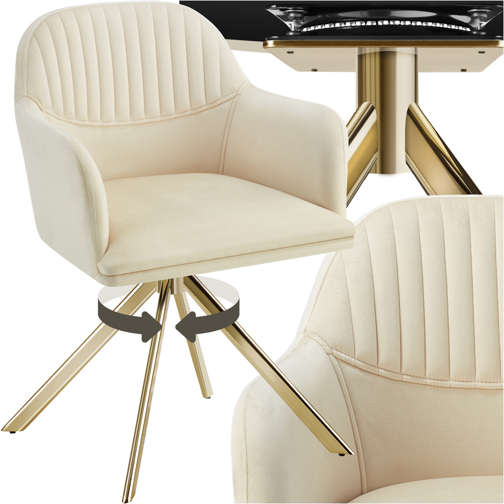 tectake Lona Cream and Gold Velvet Fabric Swivel Accent Chair Image 2