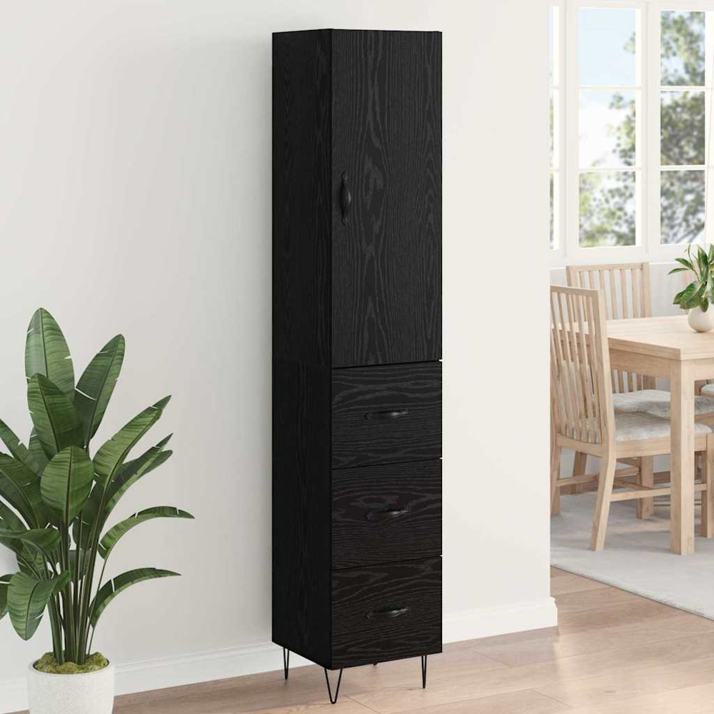 vidaXL Single Door 3 Drawer Black Tall Slim Highboard Image 1