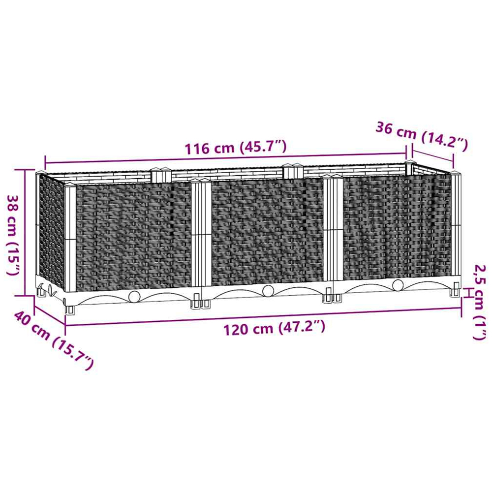 vidaXL Light Grey Polypropylene Raised Garden Bed 38 x 40 x 120cm Image 9