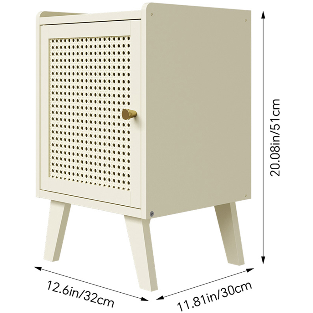 Living and Home Single Door Cream Rattan Bedside Table Image 9