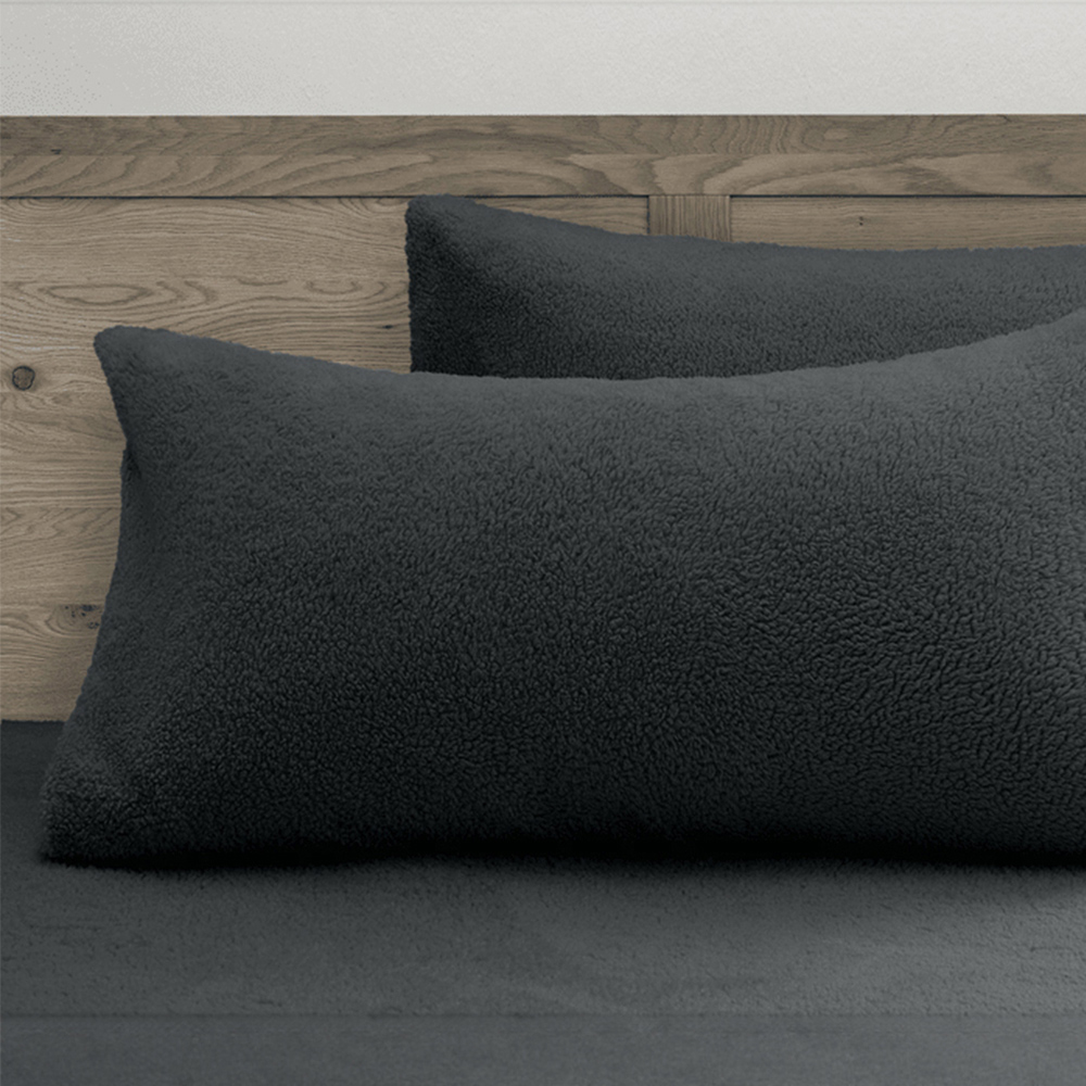 Velosso Charcoal Teddy Fleece Pillowcase 2 Pack Image 3