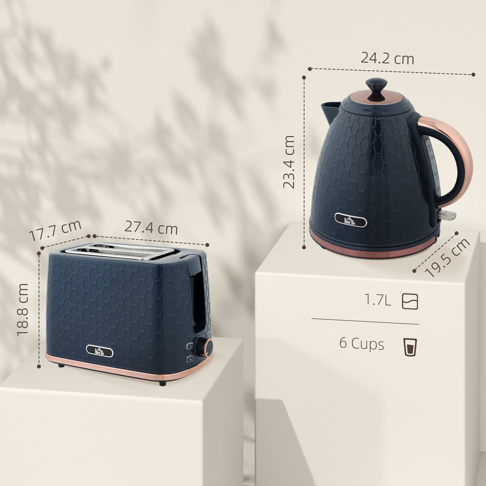HOMCOM 800-181V70BU Blue 1.7L Kettle and 2 Slice Toaster Set Image 9