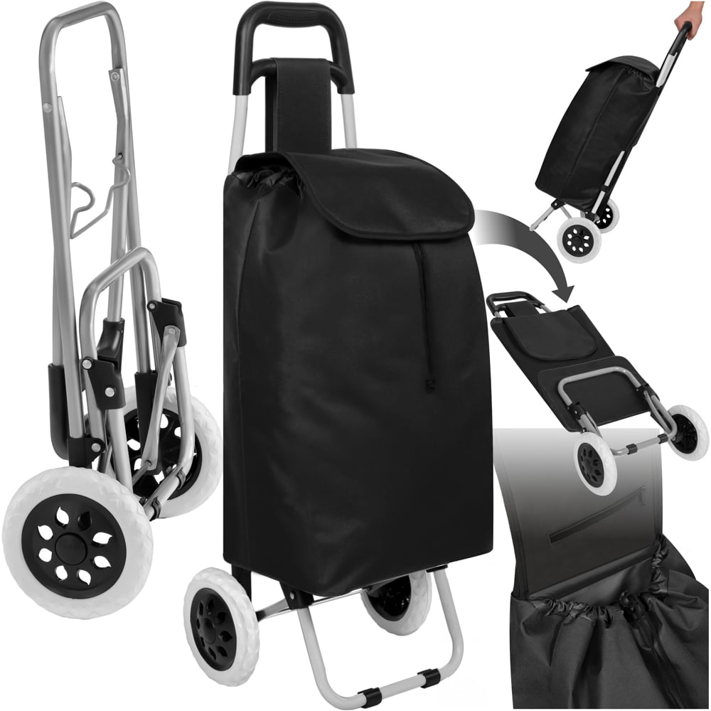 tectake Black Folding Shopping Trolley Image 2