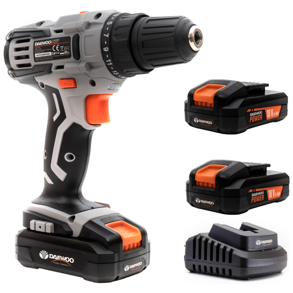 Daewoo U-Force 18V 2 x 2Ah Lithium-Ion Drill Driver with Battery Charger Image 1