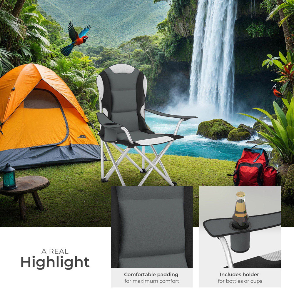 tectake Grey Padded Camping Chair Image 4