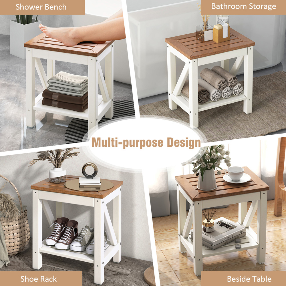 Costway Single Shelf Brown Waterproof Shower Bench Image 8