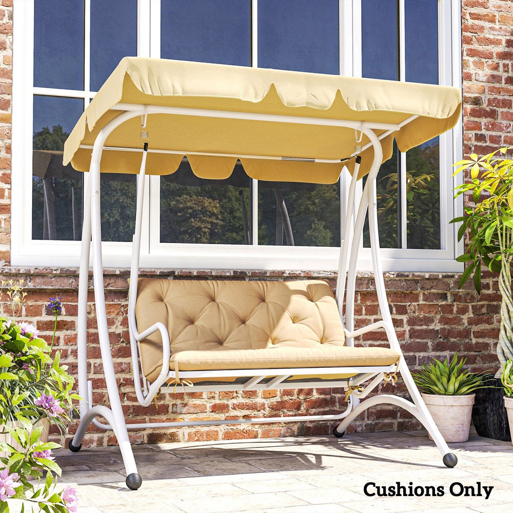 Outsunny 2 Seater Khaki Garden Bench Cushion with Ties 49 x 100cm Image 4