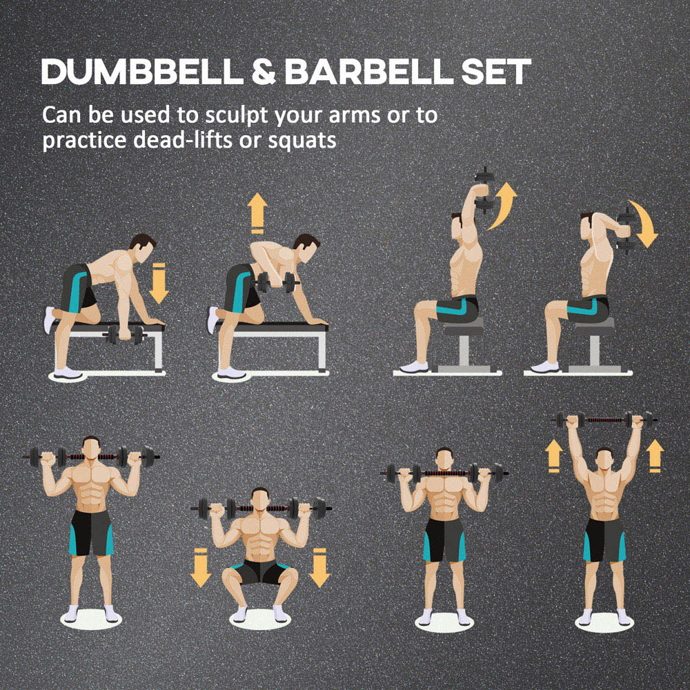 HOMCOM 2-in-1 Adjustable Barbell Dumbbells Weight Set 15kg Image 8