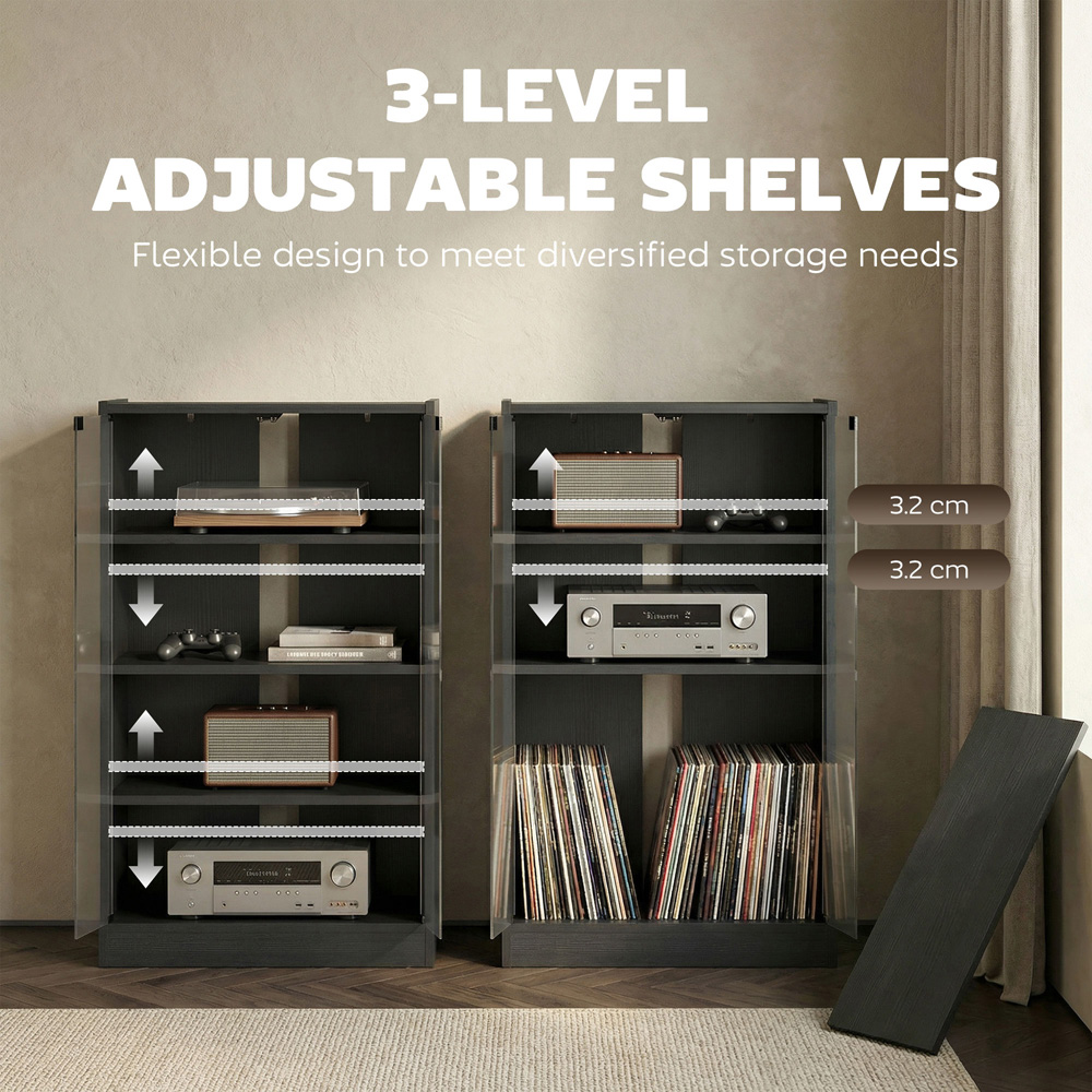 HOMCOM 4-Tier Black Wood-Effect Hi-Fi Stand with Adjustable Shelves Image 7