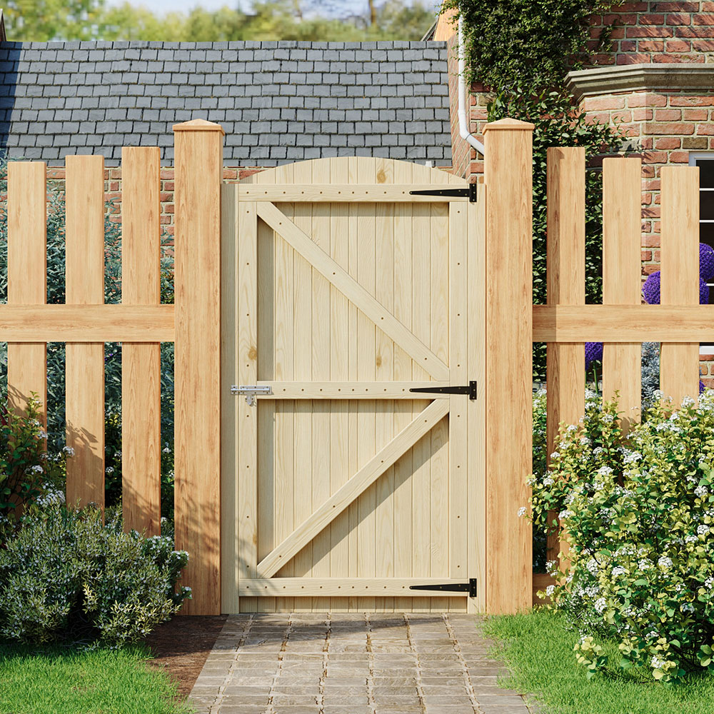 Living and Home Wooden Arch Top Garden Gate with Latch 2.9 x 5.9ft Image 2