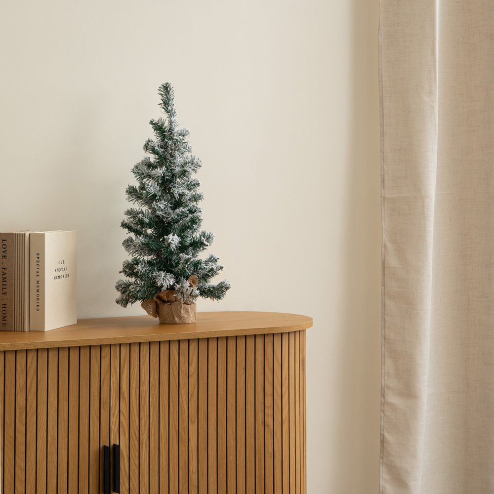 Samuel Alexander Snowy Mini Fir Christmas Tree with Jute Bag Stand 2ft Image 8