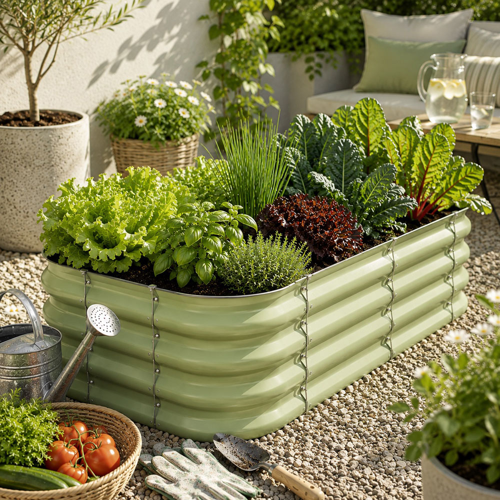 Harbour Housewares Green Galvanised Steel Raised Garden Bed Extension Panel 50cm 2 Pack Image 3