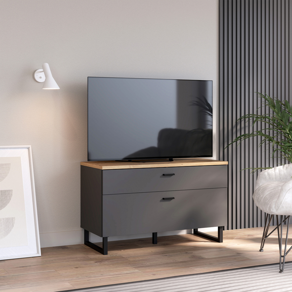 Florence Klara Single Door Single Drawer Grey and Oak TV Unit Image 7