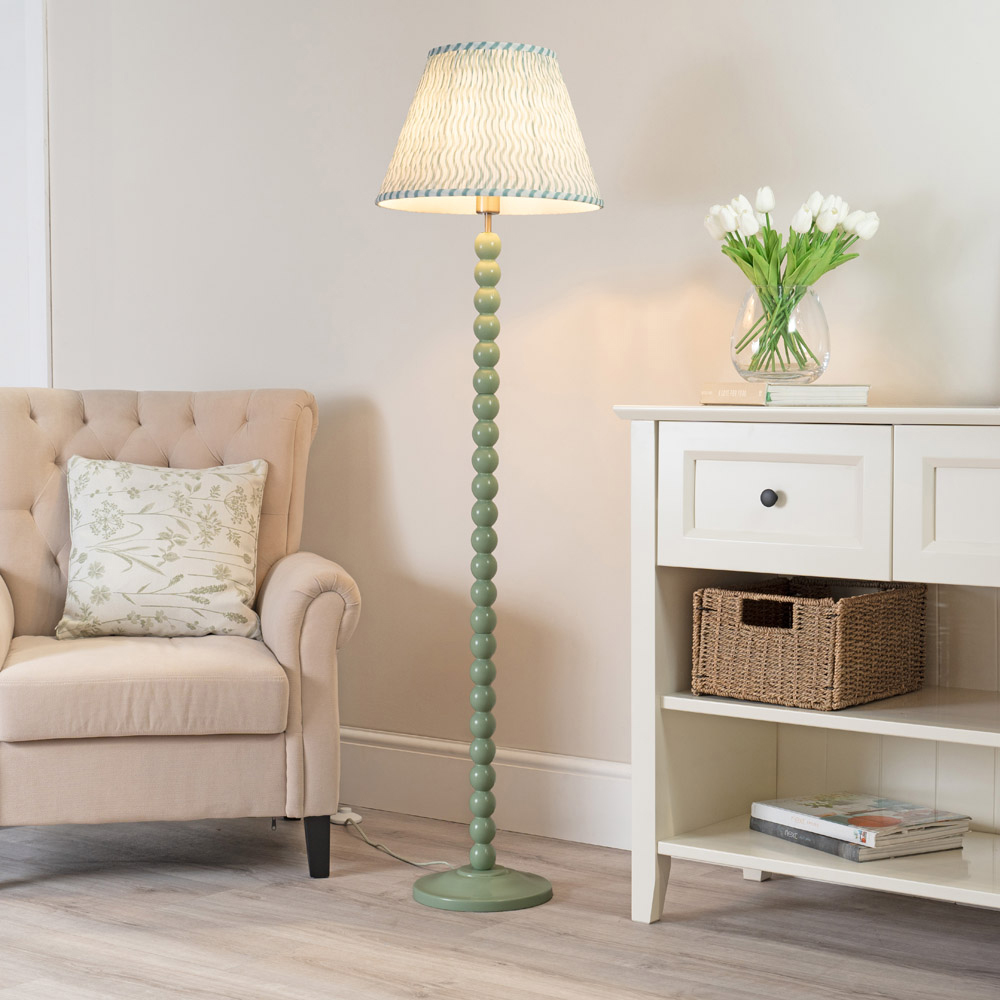 ValueLights Bobbins Green Arrow Pleated Shade Sage Green LED Floor Lamp Image 2