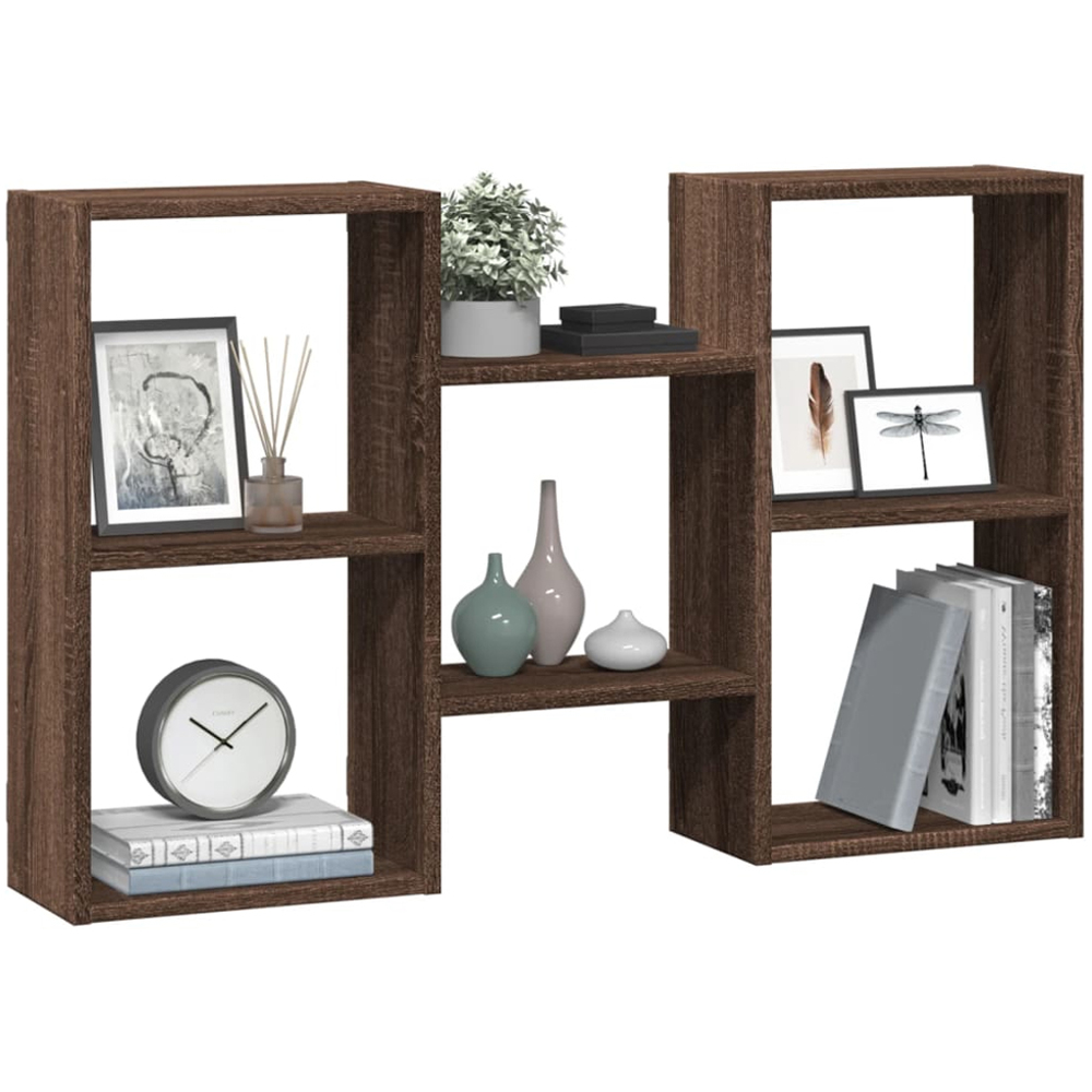 vidaXL 6 Shelf Brown Oak Floating Wall Shelf Image 3