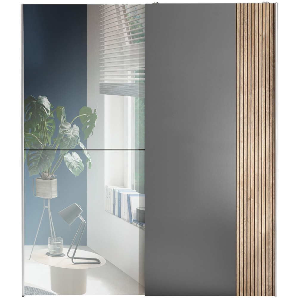 Julian Bowen Berno Light Oak and Dark Grey 2 Door Mirrored Sliding Wardrobe Image 3