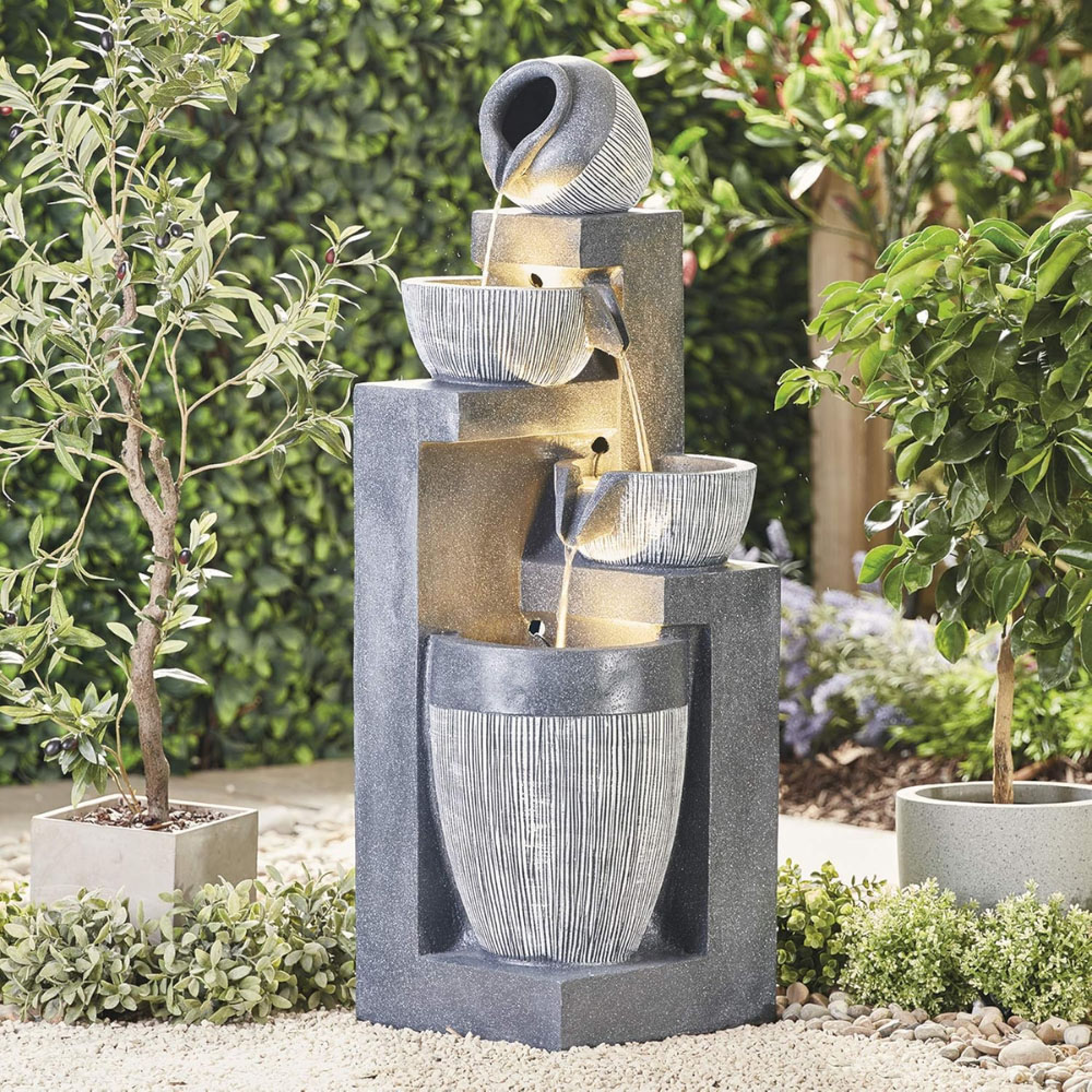 Serenity 4-Tier Cascading Bowls and Jars Mains Powered LED Water Feature Image 3