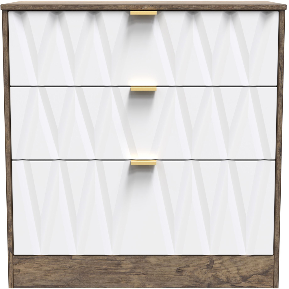 Crowndale Las Vegas 3 Drawer Matt White and Vintage Oak Chest of Drawers Ready Assembled Image 3