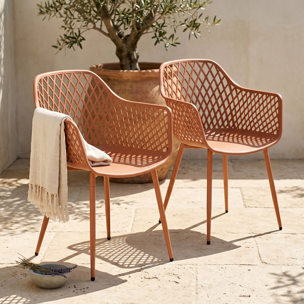 Core Products Set of 2 Terracotta Lattice Back Design Garden Bistro Armchair Image 4