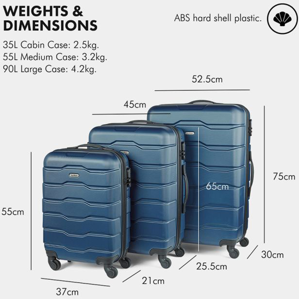 VonHaus 3 Piece Navy Hardshell Luggage Set Image 8