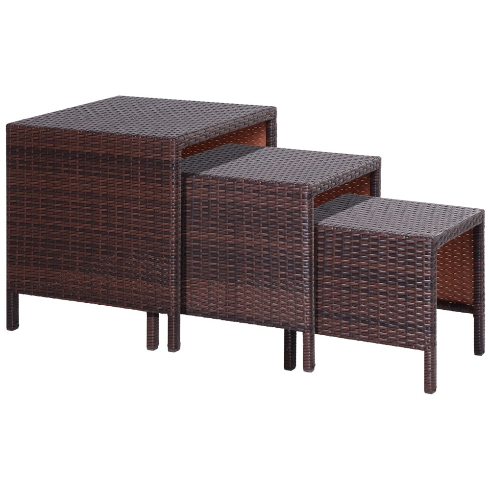 Outsunny Brown Rattan Nest of Tables Set of 3 Image 2