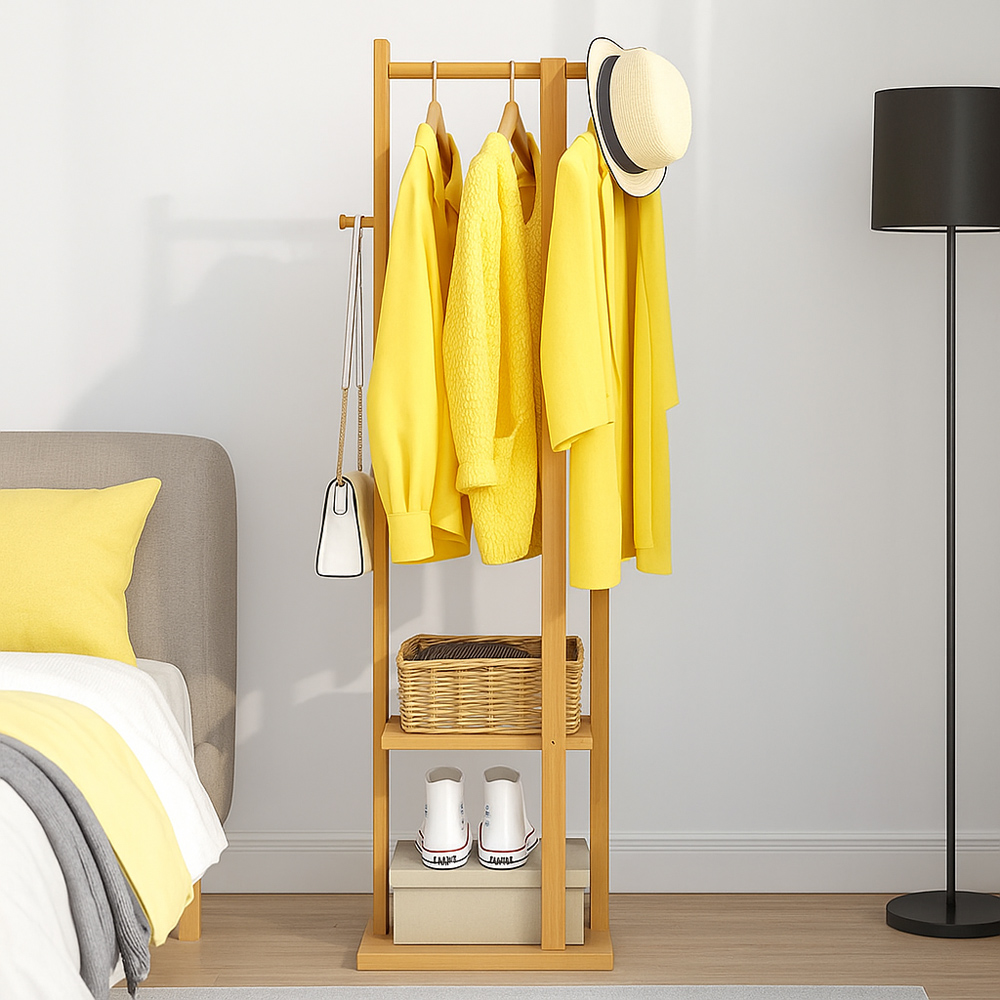 Modcraft Bamboo Coat Stand with Garment Shelf and Hanging Rail Image 4