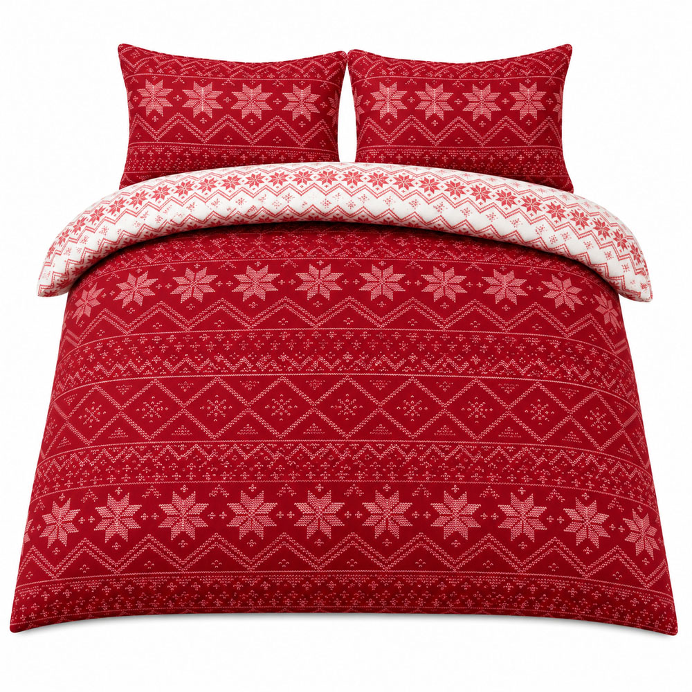 Smart Living King Size Red Fairisle Fleece Duvet Set Image 2