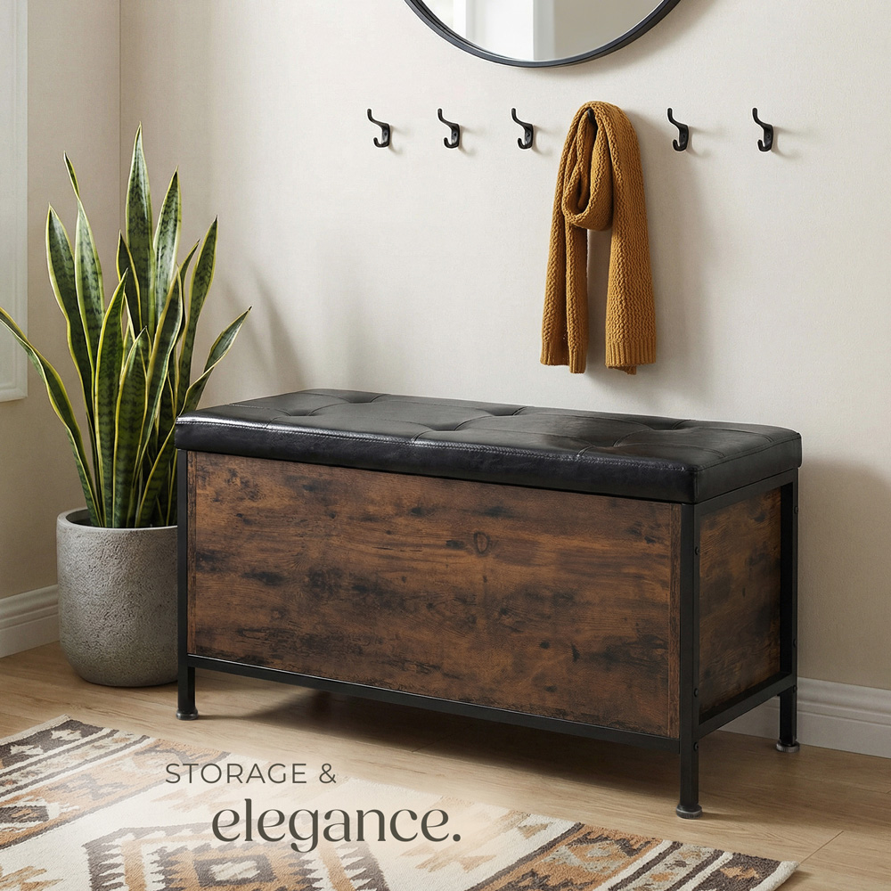 tectake Calico Black Industrial Storage Bench with Padded Seat Image 7